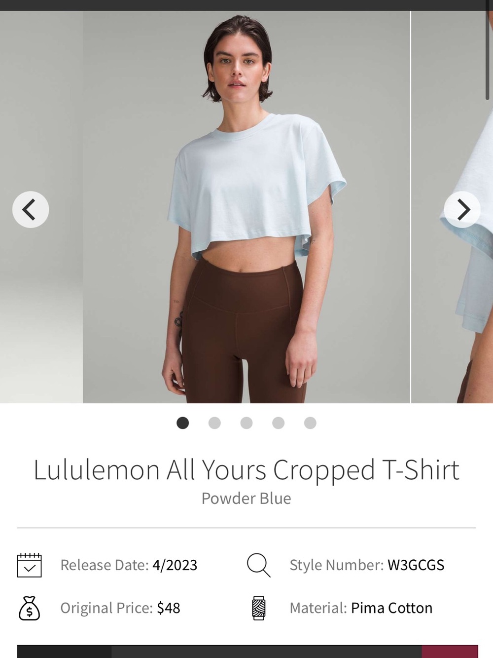 lululemon athletica Cropped Tee in Powder Blue